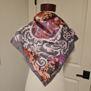Christian Lacroix Gray Pink Square Silk Scarf